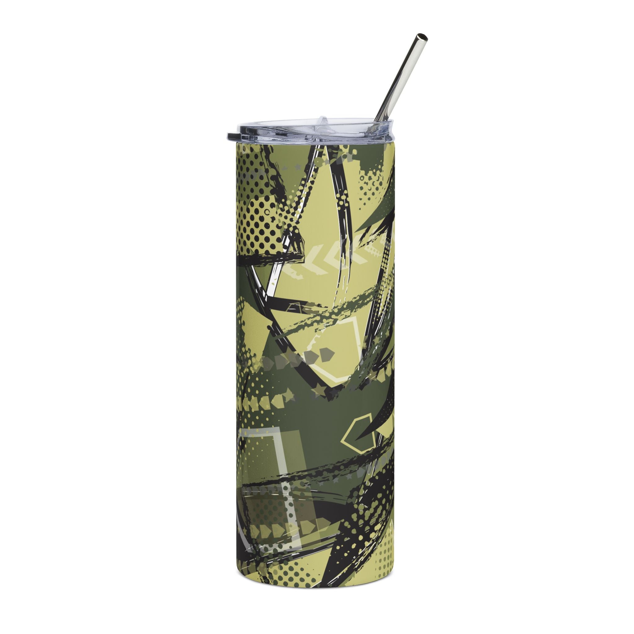 Camouflage Stainless Steel Tumbler - 20oz Travel Mug with Straw